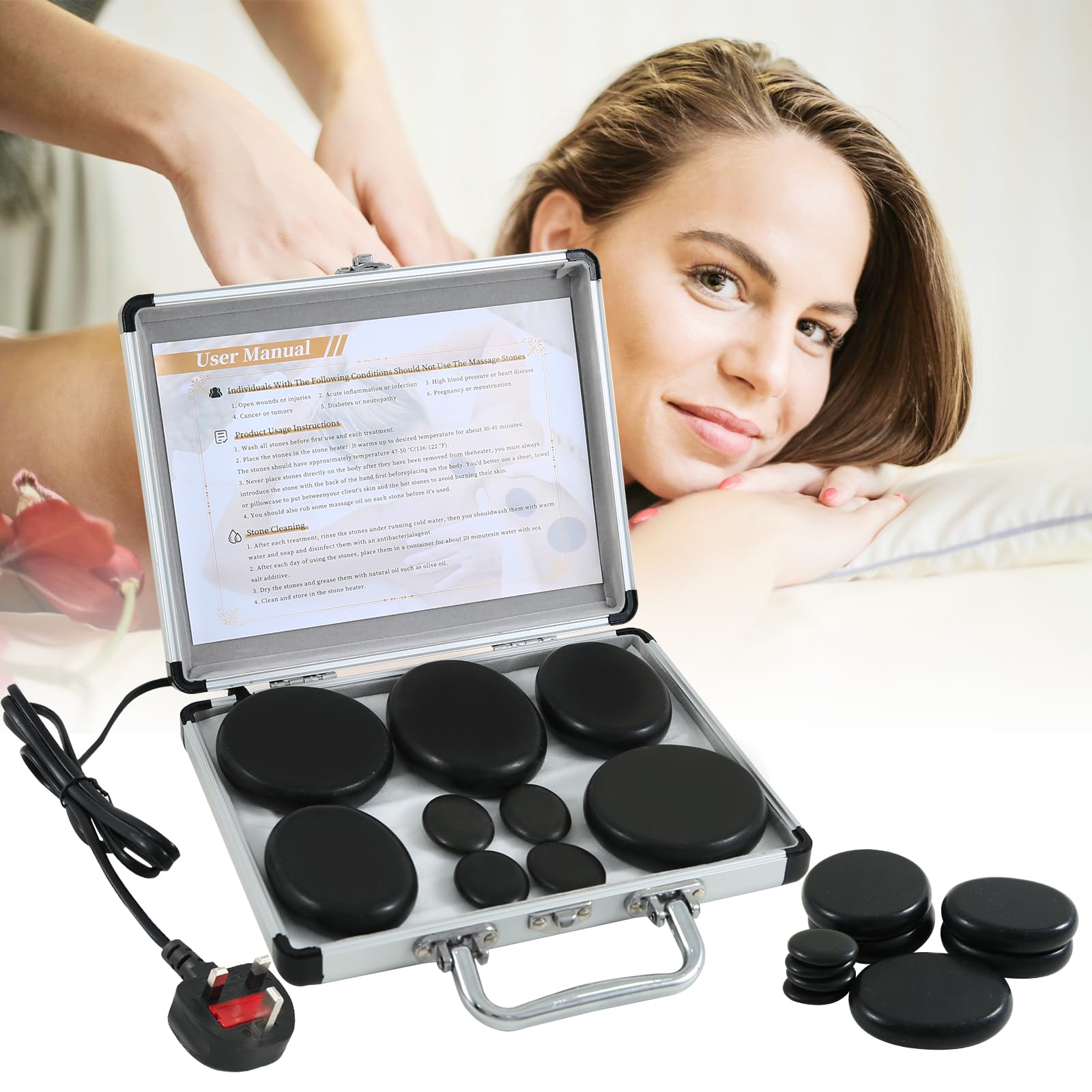 cupeohome Hot Stones Massage Kit with Heater, 9 Pcs Portable